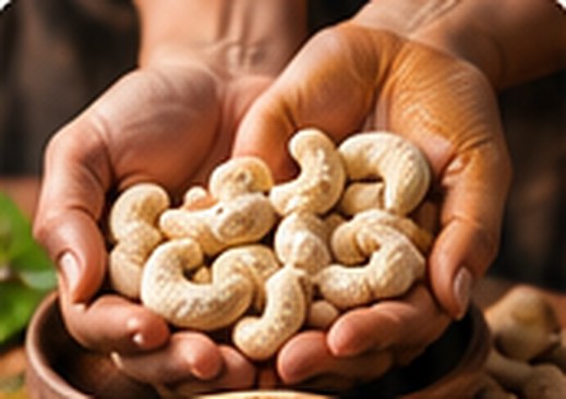 Two hands holding cashews